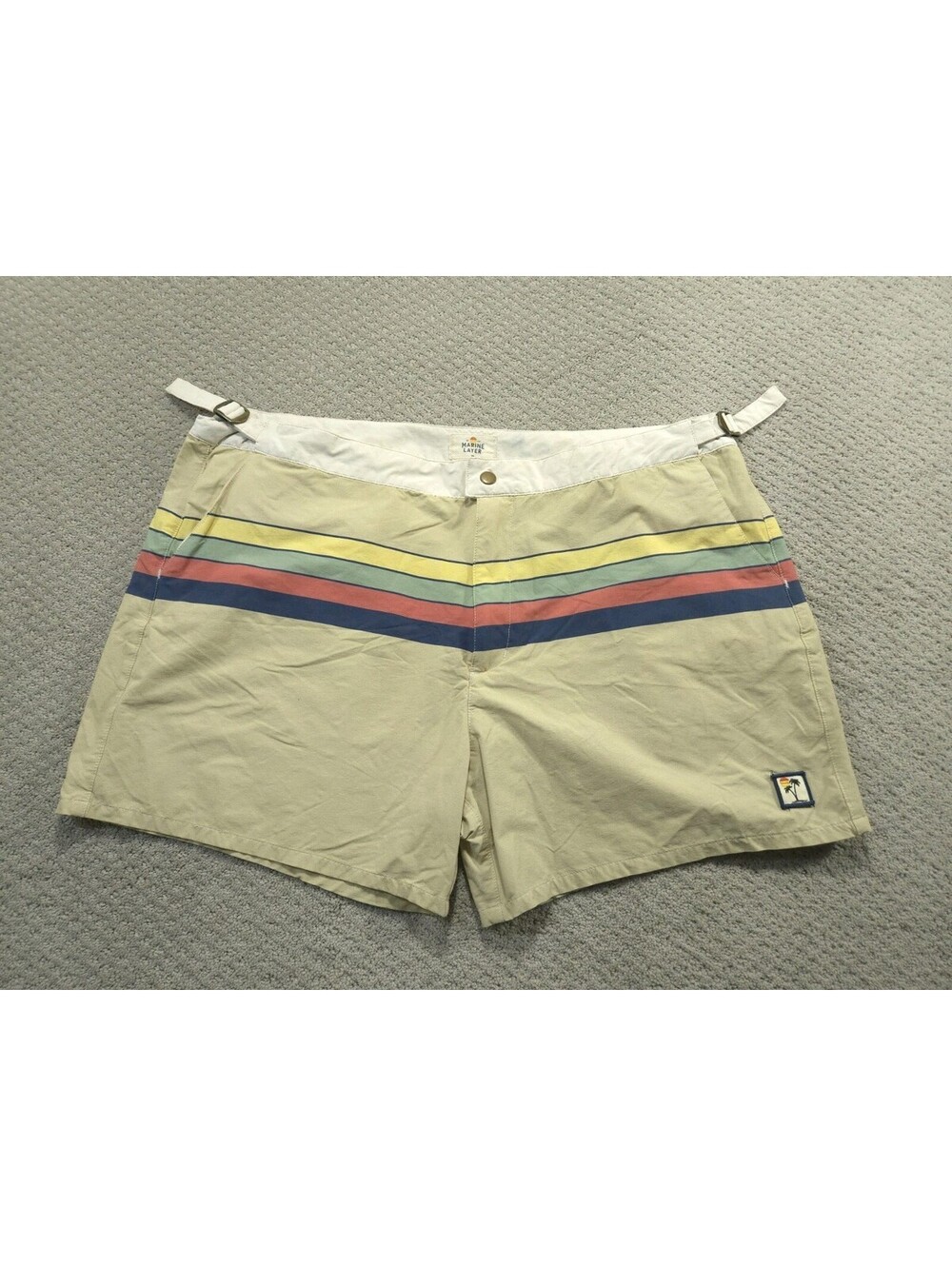 Marine Layer Shorts Mens 36 Retro Stripe Tan Hybrid Board Nylon Stretch 15185